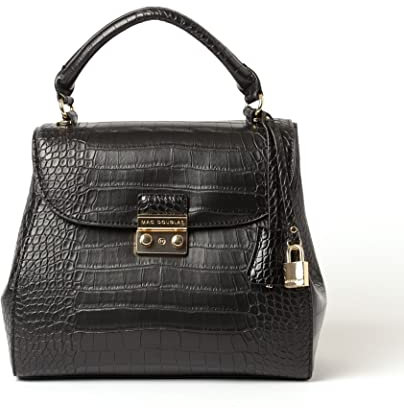 Mac Douglas - Sac à Main Effet Croco Noir - RIO de la Collection Meryl - Taille S : 26,5 x 23 x 12,3 cm - Vastes Compartiments Intérieurs Agrémentés de Poches - Bandoulière Amovible