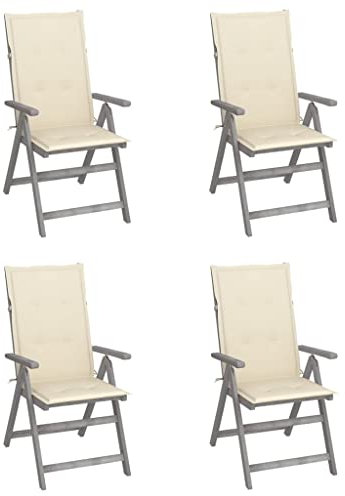 Makastle 4 Stück Gartenstühle Verstellbare Campingstuhl Balkonstuhl Hochlehner mit Armlehnen und Auflagen, Gartenstuhl Gartensessel für Balkon Garten, 56 x 70 x 110 cm Creme