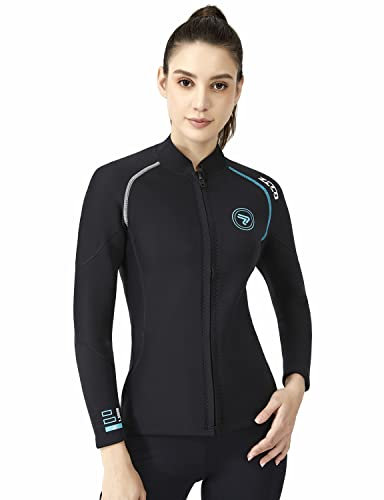 Wetsuit Top Women's 1.5mm Neoprene Wetsuits Jacket,Front Zipper Long Sleeves Diving Suit for Swimming,Snorkeling,Scuba Diving,Surfing(WM-S)