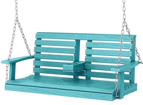 KINGYES Hängesessel für den Außenbereich, 2-Sitzer-Terrassen-Schaukelstuhl mit Getränkehaltern, wasserdichte Schaukelstuhlbank für Innenhof und Garten, 299 kg Tragkraft, Tiffany