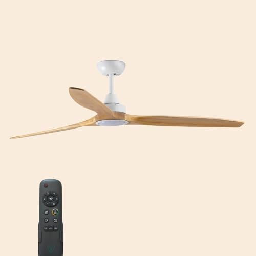 ventyly / Morelos/Ventilador de Techo Blanco con Luz LED y palas de madera / 152 cm, 6 Velocidades, Silencioso, Mando a Distancia, Luz Regulable, Verano-invierno, motor DC, temporizador, modo brisa
