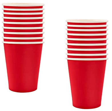 ATBEAMEN 16PCS Red Paper Cups, Disposable Paper Cup Solid 9oz Paper Cups Tableware Birthday Decorations Party Cups Party Drinking Cups for BBQs,Christmas,Picnic,Baby Shower,Xmas Party Cups Supplies
