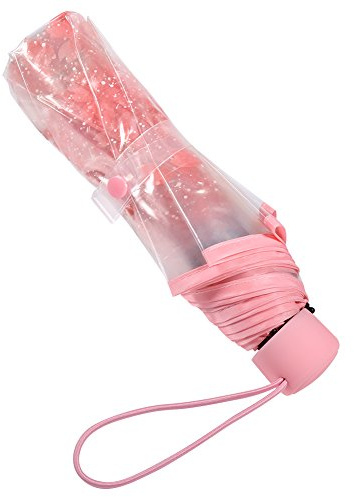 Tbest 1Pc Transparenter Taschenschirm Modischer Prinzessinnen-Regenschirm Cherry Blossom # Paraguas Sakura (Rosa)