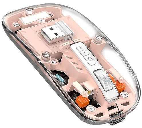 MAGIC-REFINER Mouse Wireless Ricaricabile, 2.4Ghz e Bluetooth 5.0 Silenzioso Mouse Senza Fili Ottico Ultra Sottile 2400 DPI, Mouse Gaming Trasparente, Batteria Visibile, per Laptop/PC/Mac, Rosa