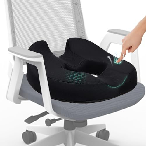 ZHOOGE Sitzkissen Orthopädisch Sitzring HämorrhoidenSteißbein Kissen, Donut Sitzring, Orthopädisches Sitzkissen, Memory Foam Steißbeinkissen für Auto, Sofa, Büro & Rollstuhl, A-Schwarz, Standard