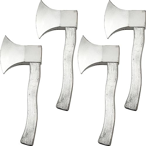 Cotiny 4 Pcs Halloween Foam Axe Toy Fake Hatchet Realistic Axe Prop for Halloween Costume Cosplay Party Favor, Silver