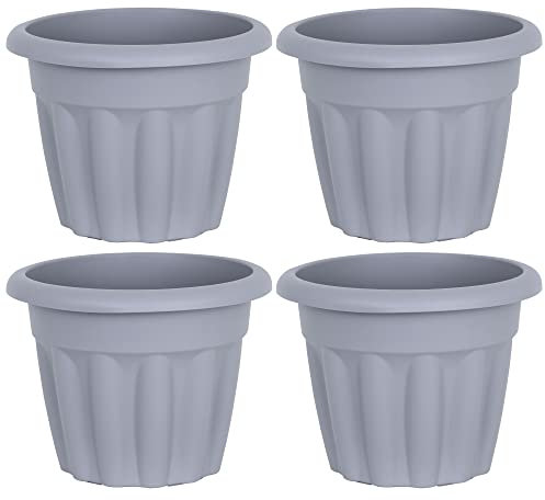 Pack of 4-33 cm Grey Plastic Planter, 12L Round Garden Plant Pot, Extra Small Floor Pot Garden Flower & Plant Pot Windowsill Herb Planter made in UK