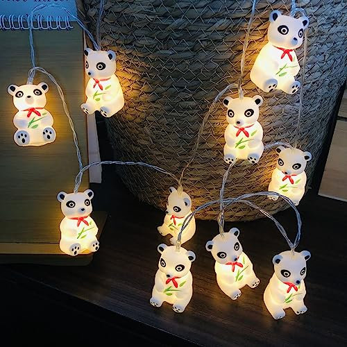 Panda-Lichterkette, LED Panda Party-Lichter, Batteriebetrieben, Kupferdraht Nachtlicht Außen-Lichterkette Wasserdicht für Innenräume, Schlafzimmer, Kinder, Mädchenzimmer, Wanddekoration (3m/20led)