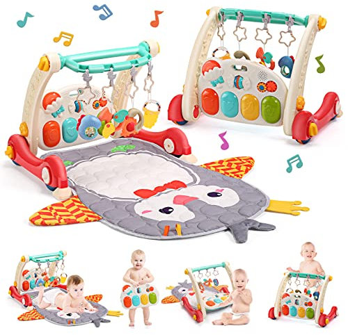 CUTE STONE Spiel-Fitnessstudio für Babys, Klavier, Trittbrett, Lernmatte für Babys, Musikaktivitäten mit Lichtern, Spielmatte für Babys von 0-24 Monaten