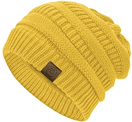 Durio Strickmütze Damen Mütze für Frauen Wintermütze Beanie Mütze Grobstrick Mütze Weich Hellgelb Einheitsgröße