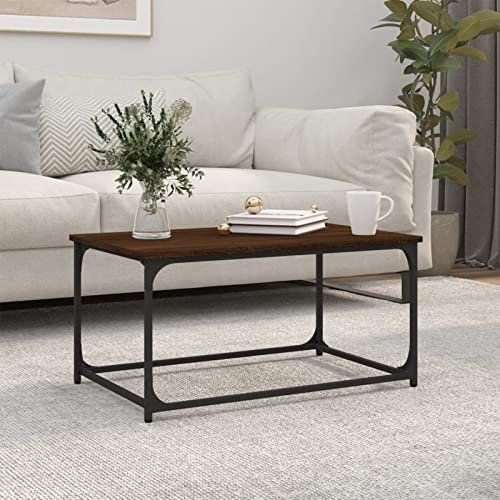 Rantry Beistelltisch Eiche braun 80 x 50 x 40 cm aus mehrschichtigem Holz und Eisen, Außentisch, Gartentisch, Bartisch, Esstisch für Küche, Outdoor, Dekoration