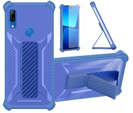 Custodia per Huawei P Smart PSMART Z Cover Custodia Case Ibrida [Con protezione dello schermo in vetro temperato] [supporto magnetico pieghevole] [resistente alle impronte digitali smerigliato] Blu
