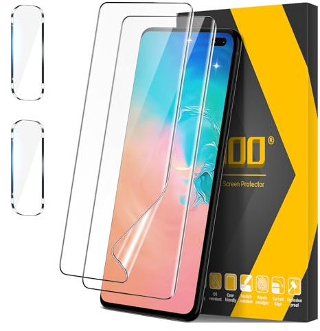 JEHOO für Samsung Galaxy S10 Plus Schutzfolie, [2+2 Stück] Weiche TPU Schutzfolie [Nicht-Glas] und Kameraschutz, Fingerabdruck-ID Unterstützen HD Klar Blasenfreie Vollständige Abdeckung