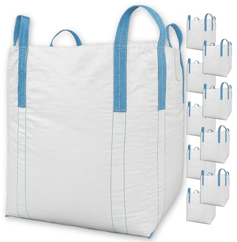 BIG BAG - 10 Stück - 90x90x110 cm Groß - Hohe Stabilität bis 1500kg, Entsorgung BigBags mit 4 Schlaufen