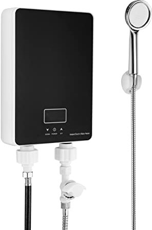 WooDerson 6000W Elektrischer Warmwasserbereiter, Mini Durchlauferhitzer 230v Mit Duschkopf Und Leckageschutz, Schwarz Warmwasserbereiter Mit Temperaturanzeige, Nenndruck 0.6Mpa