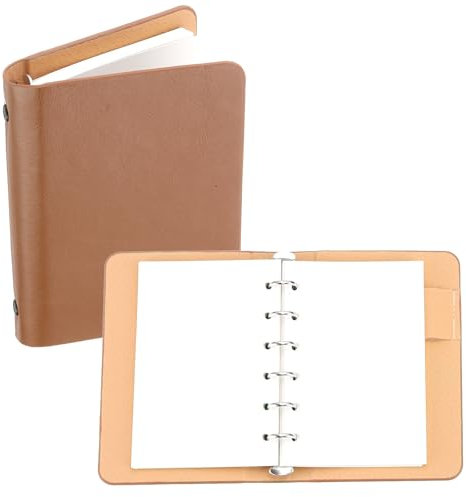 PATIKIL 6 Ring Binder Cover, A7 Leder Notizbuch Binder Mini Nachfüllbarer Loose Leaf Personal Planner mit 50 Blatt Papier, Braun