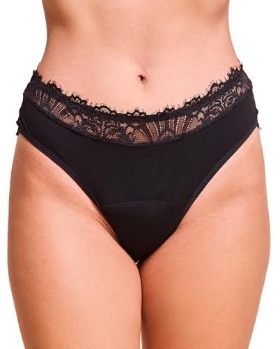 JUNO & me - Cheeky Lace Slip - Medium: komfortable Periodenunterschwäsche bei Leichter Blutung - 8 Stunden Auslaufschutz & saugstark wie 2 Tampons - aus natürlichen Bambusfasern - Periodenslip Damen