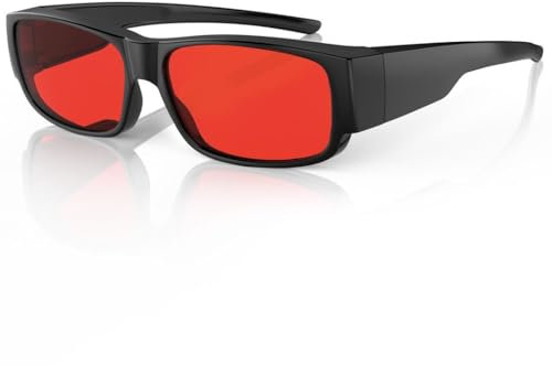 Bloomoak 99% Blaufilter-Brille zum Überziehen - rote brille gegen blaulicht - Passend über Rezept- und Lesebrillen, blendfrei für besseren Schlaf (Rot - 100% - M)
