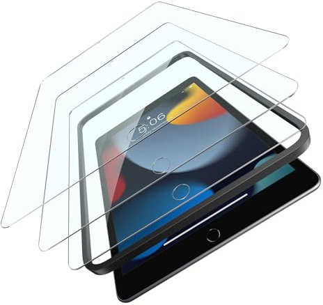 Guretok Lot de 3 films protecteurs d'écran pour Apple iPad 10,2 (2021 2020 2019) 9e/8e/7ème génération, film en verre trempé 9H HD transparent avec cadre d'installation facile, anti-rayures,
