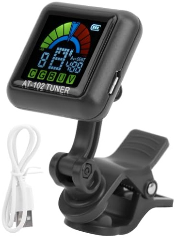 Accordeur à pince pour guitare, accordeur à pince pour guitare, écran couleur HD, accordeur de violon rechargeable par USB, accordeur de poupée, réglage précis pour guitare, (AT-102 black)
