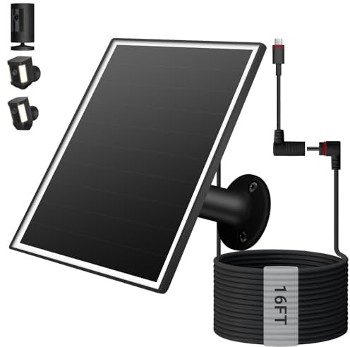VERVERAY 6W Solar Panel for Ring Camera Outdoor Wireless, Fast Charging Solar Charger with USB-C & 3.5mm Plug for Ring Stick Up & Spotlight Cam Series, Waterproof, 16ft Cable (Black)