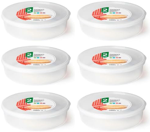 Tradineur - Pack de 6 Fiambreras Redondas para tortillas - Capacidad de 2 Litros - Fabricado en plástico - Apto para microondas y congelador - Ø 24,5 x 6,5 cm