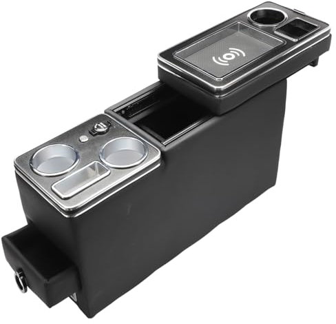 Anlseiod Consola Central para VW T5 T6 T6.1 con estantes y Compartimento de Almacenamiento, con Carga inalámbrica, Puerto USB e iluminación LED