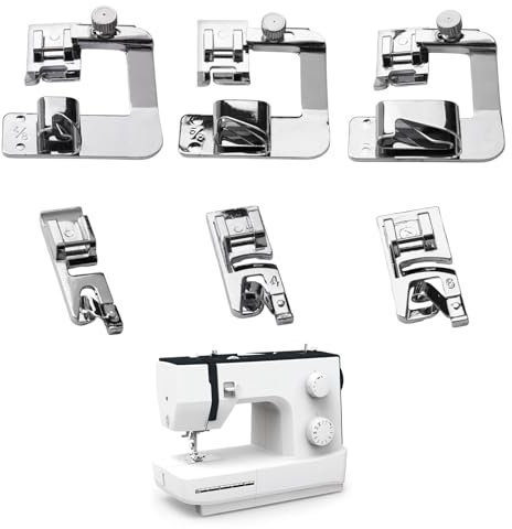 6 Pieds Presseurs pour Machine à Coudre, Pied Alliage de Zinc Presseur Ourlet Compatible, Argenté Presseurs à Ourlet Roulé, Pied de Biche Ourlet Roulé Compatible avec Brother Singer, Elina, Janome