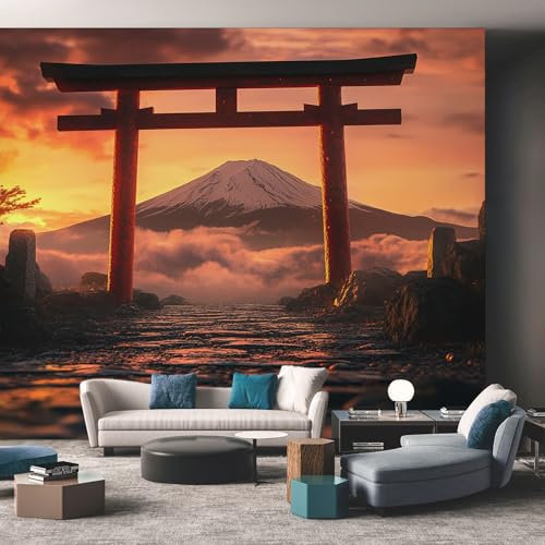 Générique Papier Peint Panoramique Japonais - Papier Peint Torii Mont Fuji - Deco Chambre Salon - Fresque Murale - Wallpaper - 350x256 cm A263