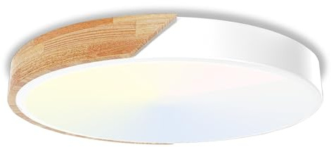 40W LED Deckenleuchte rund-6000K/4000K/3000K Deckenlampe 3 Farbtemperatur 4000LM Schlafzimmer Lampe Holz IP54 Modern Küchenlampe für Flur Wohnzimmer Badezimmer Büro Balkon Küche Keller Ø40cm,Weiß
