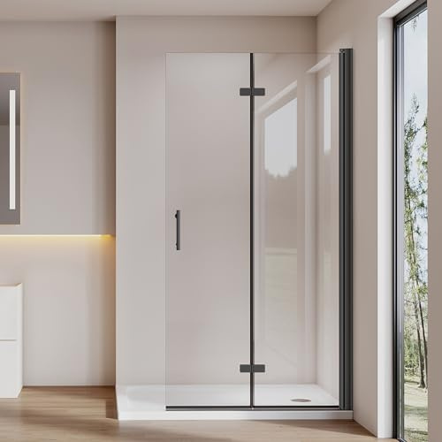 Cozynest Walk in Duschwand 70x195cm Duschabtrennung Faltbar Schwarz Dusche | Duschtrennwand 6mm ESG Sicherheitsglas Nano Beschichtung,Hebe-Senk-Mechanismus,Platzsparende