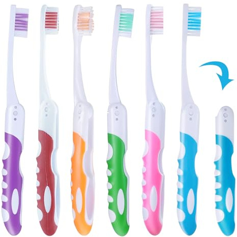 HTTDSLF 6 Stück Reisezahnbürste Klappbare Reise Zahnbürste, Tragbare Weiche Zahnbürste, Travel Toothbrush, Faltbare Reise Zahnbürste für Reisen Camping