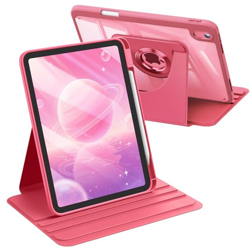 Fintie Rotierende Hülle für iPad (A16) 11./10. Generation 2025/2022 | 360 Grad Drehbare Schutzhülle Case mit Stifthalter, Transparente Acryl-Rückseite, Stoßfester Rahmen, Pink