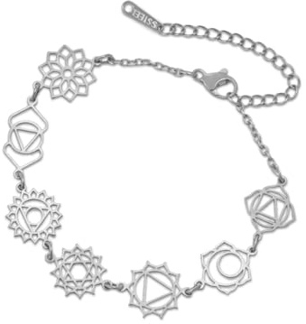 LIKGREAT 7 Chakra Verstellbares Armband für Damen Edelstahl Spirituelle Heilung Symbol Armband Inspirierender Yoga Schmuck für Meditation