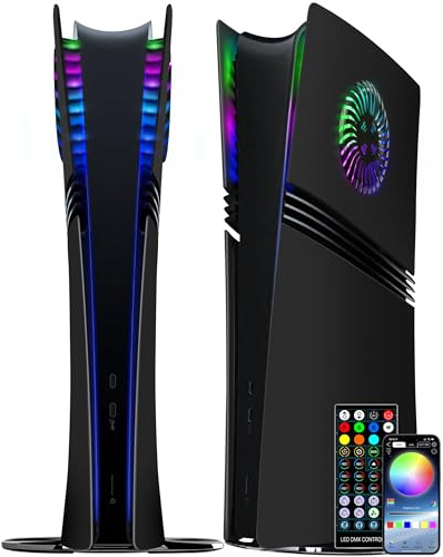 Joso Frontblende für PS5 Pro Digital Edition, Kratzfeste, staubdichte Ersatzhülle mit RGB-Ring, Abdeckung passend für PS5 Pro Digital Version, Platten für PS5Pro Zubehör – Schwarz