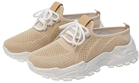 Zapatos de malla transpirables y ligeros para mujer, versátiles y delgados, cómodos zapatos de malla deportiva con medio arrastre, zapatos coloridos para mujer, beige, 43 EU