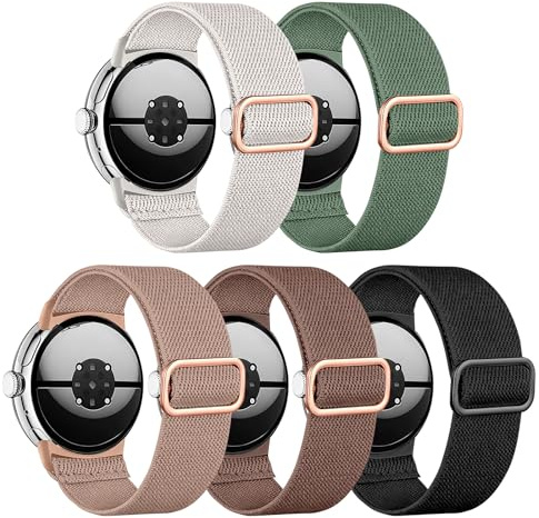 Zspoly 5 Stück Elastische Armbänder kompatibel mit Google Pixel Watch 5 4 3 Armband 41mm/Pixel Watch 2 1 Armband für Damen Herren, weiches atmungsaktives Nylon Sport Band für Google Smartwatch 41mm