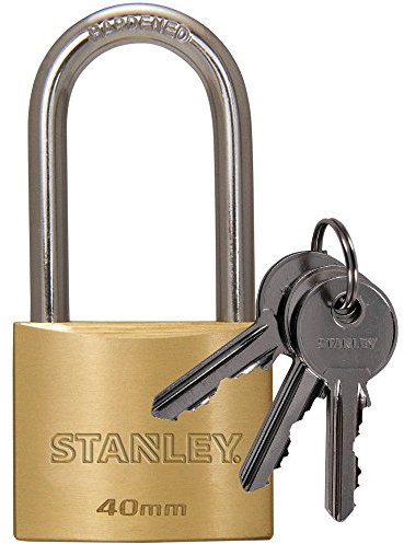 STANLEY Messing-Vorhangschloss 40 mm, hoher Bügel, 3 Schlüssel, S742-043, Bügelschloss, für Zaun, Kette, Schuppen, Keller
