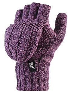 Heat Holders – fingerlose Damen-Thermohandschuhe. Zopfmuster, 2,3 Tog, Einheitsgröße Gr. Damen, violett