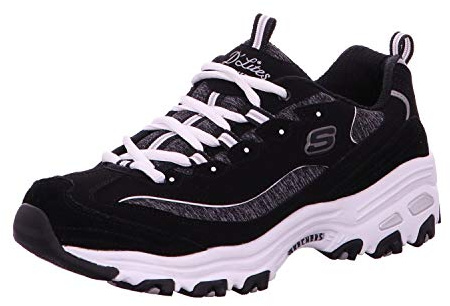Skechers Damen D'lites Me Time Sneaker, Black Trubuck Black Gray Mesh White Trim, 36.5 EU