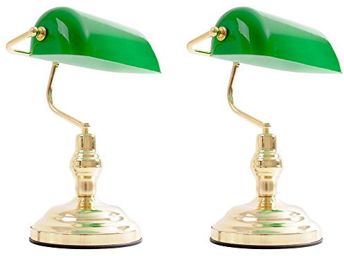etc-shop 2x Nostalgie Antik Retro Banker Lampe Leuchte Schreibtischlampe Beleuchtung Antique grün