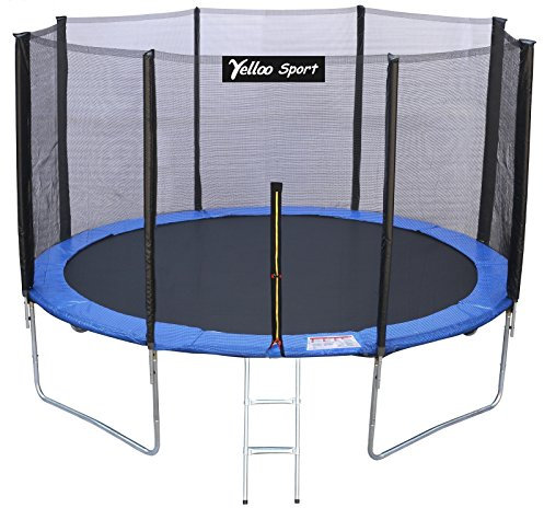 Yelloo Sport Trampolin elastisch Durchmesser 366 cm blau für den Garten für Kinder und Erwachsene - Sprungmatte zertifiziert CE TÜV GS