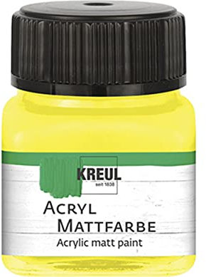 KREUL 75203 - Acryl Mattfarbe, gelb im 20 ml Glas, cremig deckende, schnelltrocknende Farbe auf Wasserbasis, für viele verschiedene Untergründe geeignet