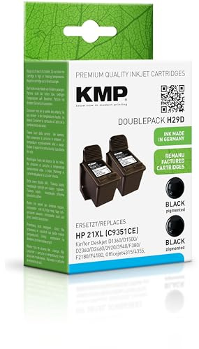 KMP Tintenpatrone passend für HP 21XL Black (C9351CE) Doublepack - H29D - für HP DeskJet 3910 3915 3920 3950, D 1300 1311 1320 1330 1341 1420 ... etc.