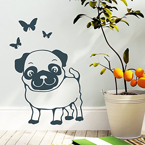 Wandtattoo-Loft „Niedlicher Mops mit Schmetterlingen“ - Wandtattoo / 49 Farben / 4 Größen/hellrot / 20 x 28 cm