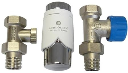 anapont Ventilset Heizkörperanschluss mit Thermostat für Heizkörper, Badheizkörper Winkel und Durchgang, Anschlussgarnitur, Ventil Armaturen (Ventilset, 180° weiß/chrom)