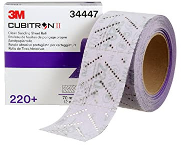3M Cubitron II Hookit Abrasive Sheet Roll, 34447, Multi-Hole, 70 mm x 12 m, 220+ Grade, Automotive Sanding Roll Sandpaper for Coating Removal, Body Repair, Auto Sanding