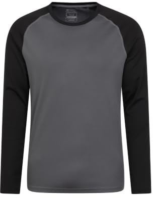 Mountain Warehouse Endurance Mens Top – Long Sleeves, Quick Dry T-Shirt, Highly Breathable Tee, UPF50 Protection Tee Shirt – Spring Summer, Travelling, Walking Black S