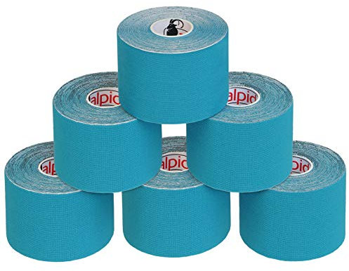 ALPIDEX Kinesiologie Tape 1/3/ 6/12 Rollen Viele Farben 5 m x 5 cm Anwendungsbroschüre Elastisch Wasserfest Hautfreundlich Physio Muskel Tape Set, Farbe:hellblau, Menge:6 Rollen