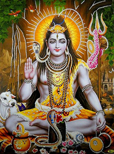Blessing Lord Shiva/Hindu God Poster with Glitter-reprint on paper (Unframed : Size 12X16 Inches)
